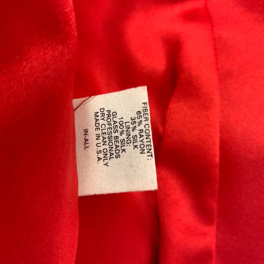 RICHARD TYLER Couture Size 8 Red Silk Rayon Beaded Knee-Length 2 Piece Set - Picture 7 of 8
